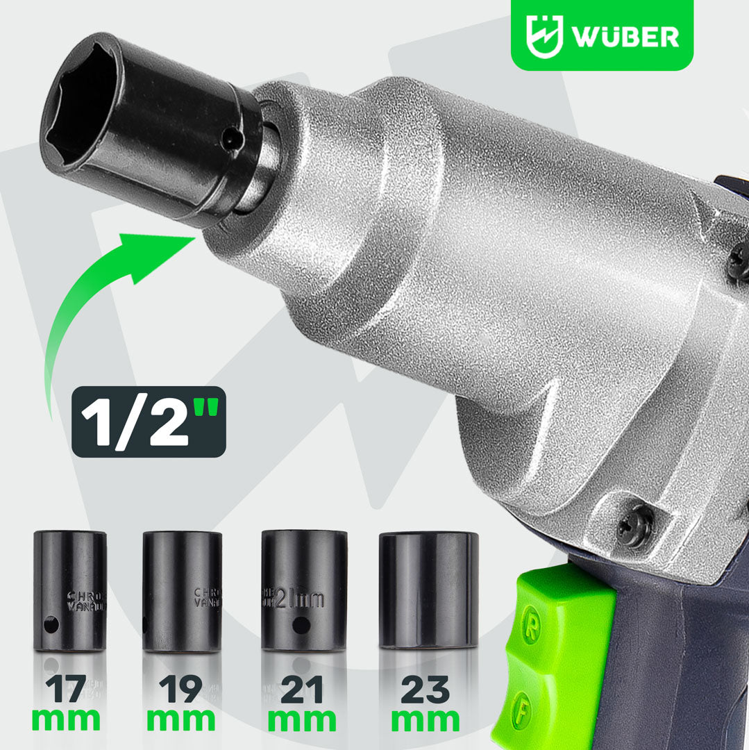 Clé à chocs électrique 1/2" pour roues dans un coffret Wuber